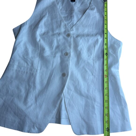 GAP Women's Linen Vest.  White V Neck. Size Women's Petite Large, Long 3 Button - Picture 8 of 8